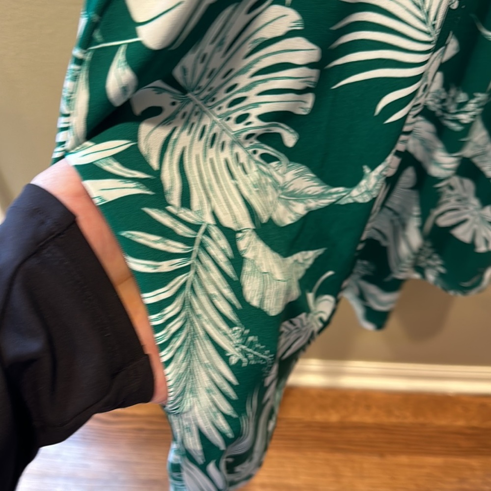 NWT TAHARI Green White tropical Jersey High Neck Swing Dress with POCKETS!! Sz M - Picture 4 of 6